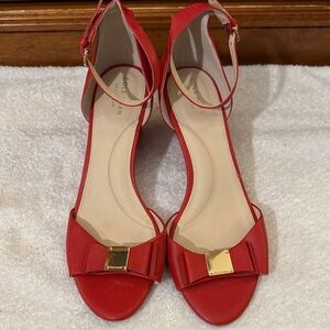 NWT Cole Haan Tali Grand Bow Women's Red Leather Wedge Heels size 10